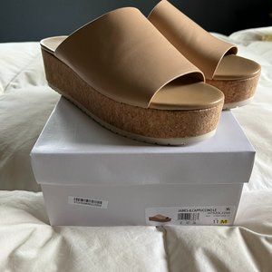 Vince James B Leather Platform Slide Sandals Cappuccino